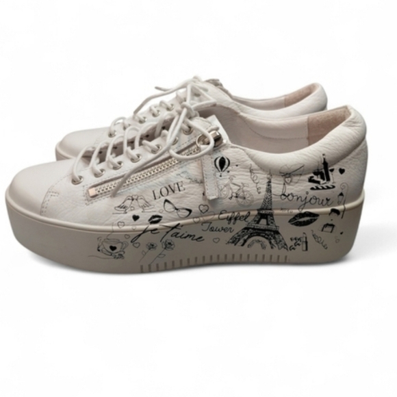 Rare Django & Juliette Wolak White Leather Paris Graphic Platform Sneakers EU 38
